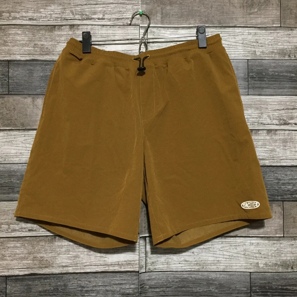 Tactics Skate Apparel Tech Shorts Men’s L Brown Orange Stretch (Inseam 8)